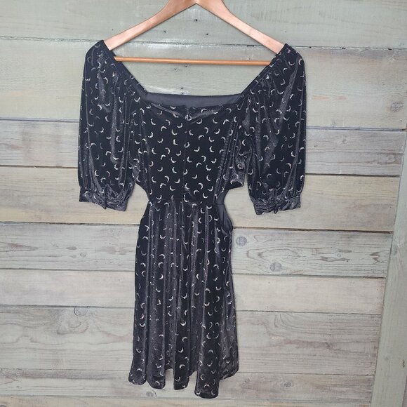 Altar'd State Black Velve Sparkly glitter Cresent Moons Mini Dress Sz XS - Picture 4 of 5